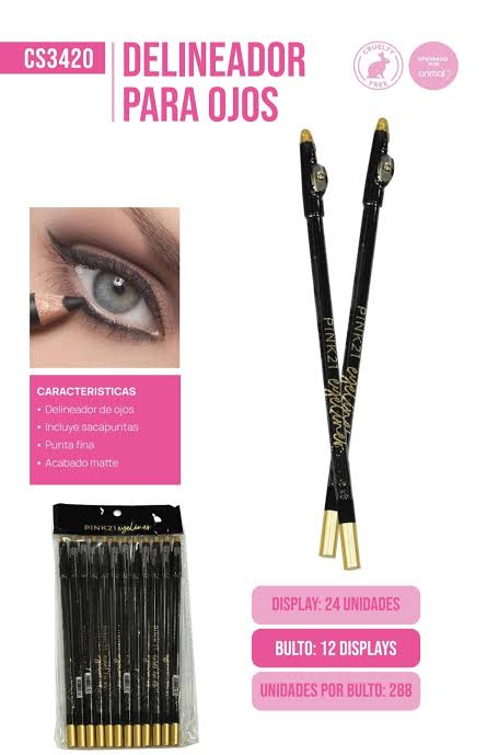 DELINEADOR DE OJOS PINK 21 EYELINER CON SACAPUNTAS